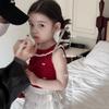 [Pequeño Chef Dulce] ¡Estética de Ballet! Conjunto de Chaleco Rojo Bordado con Moño para Bebé Niña y Pantalón Falda de Pastel Calado