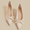 Zapatos de Salón Bajos de Estilo Francés para Mujer, Nuevo Modelo Verano 2025, Combinados con Falda, Moño, Charol, Rojo, Tacón Fino, Punta Fina