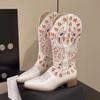 2026 Novos Botas de Cowboy Ocidentais Brancas de Tamanho Grande Outono e Inverno Sapatos Femininos Botas de Cavaleiro de Verão Botas Femininas Botas Martin Sapatos de Verão Femininos