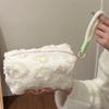 Bolsa de Maquiagem de Pelúcia Doce para Meninas, Grande Capacidade, Estampa de Leopardo, Necessaire de Viagem Portátil, Bolsa Pequena de Armazenamento para Levar na Mão