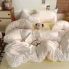 Conjunto de cama em gaze de algodão puro de camada dupla, estilo Ins, com quatro peças, adequado para dormir sem roupa, qualidade Grau A, incluindo uma capa de edredom, lençol de baixo e fronha, perfeito para dormitórios e uso na maternidade, todo feito de 100% algodão