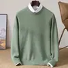 Nuevo suéter de lana business casual para hombre, cuello redondo, color liso, tejido grueso, suéter de lana elegante y rejuvenecedor para hombre