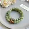 Pulseira Empilhada de Duplo Círculo Bodhi Verde Leitoso Semelhante ao Jade, Pulseira de Joia de Mão Estilo Chinês Novo de Duplo Círculo Raiz de Bodhi