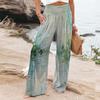 Novo comércio exterior de roupas femininas amazon calças elásticas impressas de quatro lados cintura alta bolso reto casual calças largas para mulheres