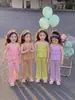 Nuevo Conjunto de Dos Piezas para Niñas: Top con Tirantes de Volantes para Pastel de Verano y Pantalones Acampanados Cropped