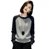Estilo Preguiçoso Cor Contrastante Manga Raglan Tricô Feminino 2026 Outono Novo Estilo Solto Gola Redonda Pulôver Macio Fofo Suéter Top