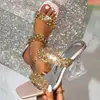 Sandalias de Tacón Alto Cuadradas de Doble Tira Full Diamante Estilo Europeo y Americano, Zapatos de Mujer Transparentes con Tacón de Embudo para Fiesta en Club Nocturno, Suministro de Fábrica