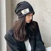 Temporada de Otoño e Invierno Transfronteriza Gorro de Punto Holgado Estilo Japonés Negro Versátil Lana Circunferencia de Cabeza Grande Envoltura para la Cabeza Gorro para el Frío Postparto Hombres de Moda