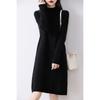 Vestido de tricô pequeno outono e inverno suéter de lã feminino engrossado comprimento médio saia suéter gola alta parcial blusa básica Novo