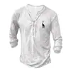 Nueva Camiseta de Manga Larga para Hombre de Moda Callejera Estilo Europeo y Americano de Venta Caliente Transfronteriza con Abertura Frontal, 7 Botones y Estampado Digital 3D
