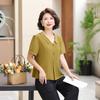 Roupas para Mãe 2025 Verão Novo Estilo Conjunto de Duas Peças em Chiffon Camisetas de Manga Curta Estilo Ocidental Tops Trajes de Verão para Mulheres de Meia-Idade e Idosas