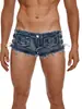 1616 # Nuevo Estilo Sexy para Hombre, Shorts de Mezclilla Ajustados, Cintura Baja, Ultra Cortos, Ropa Falsa para Mujer, Abertura Lateral Hueca