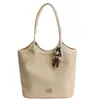 Bolsa Tote Tecida Grande Capacidade Estilo Coreano Bolsa de Ombro Feminina Mãe Nova Cor Pura Moda Casual Couro PU Macio Bolsa Grande
