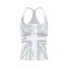 Top sin mangas estilo millennial con estampado de cruz y pedrería, top retro de verano ajustado para mujer, adecuado tanto para llevar solo como debajo de otra prenda
