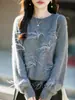 Suéter de Punto Redondo de Lana Cachemir Nuevo Otoño/Invierno 2026 Manga Larga para Mujer con Perlas Plumas Lana Cepillada Top