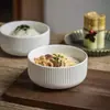 Vajilla Estilo Japonés Hogar Simple Nórdico Tazón Cerámico Taza para Stew de Leche Patrón Vertical Creativo Tazón para Avena de Desayuno Tazón de Arroz Tazón para Sopa
