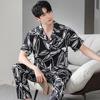 [Ice Cool Silk] Pijamas masculinos primavera e verão Ice Silk soltos plus size jovens estampados roupas legais para casa terno