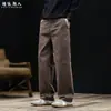 "Espinha de Peixe" Estilo Old Money Algodão Puro Lavado Desbotado Perna Reta Calças Casuais Masculinas Cáqui Soltas Longas Plus Size Outono