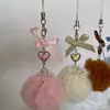 Coração de menina original cura bola de pelo corrente de celular laço fofo pingente doce chaveiro Coelho Rosa Outono Inverno
