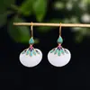 Estilo Chino Clásico Hanfu Accesorios Artesanía Incrustaciones Imitación Hotan Pendientes Retro y Pendientes para Mujeres