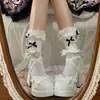 Meias de Cano Médio com Laço de Renda e Pérolas Lolita Doce Emagrecedoras Fofas Versáteis de Verão