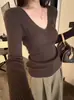 Suéter de malha de manga comprida slim fit para mulheres, camisa base de lã com decote em V, top, nova coleção outono/inverno 2026