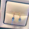 Brincos de Prata de Lei S925 Banhados a Ouro 18K com Água-Marinha em Formato de Gota d'Água e Pera, Lágrimas de Sereia, Brincos de Luxo