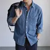 Roupas Masculinas Shanggu Primavera e Outono Nova Camisa de Manga Longa de Algodão Puro Estilo Old Money Masculino Jaqueta Camisa Tendência Estilo Hong Kong Marca Denim