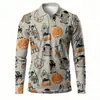Impresión Digital 3D Murciélago de Halloween Cabeza de Calabaza Camisa Polo Clásica para Hombre Cuello Campana Casual Cómoda Otoño Invierno Manga Larga