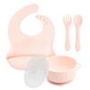 Conjunto de 5 peças talheres de silicone para crianças babador tigela de sucção conjunto de colher e garfo de silicone completo tigela de silicone para alimentação de bebê colher garfo