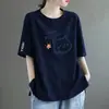 Camiseta de Manga Curta para Mulheres, Moda Verão Tendência Novo Estilo, Caimento Solto, Emagrecimento, Versátil, Estampada, Estilo Coreano, Top Simples com Gola Redonda, Ins
