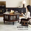 Mesa de café retro francesa de madera maciza para apartamento pequeño estilo mediados de siglo sala de estar combinación para el hogar almacenamiento mesa de café de almacenamiento mesa de té redonda