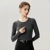 Suéter de alta qualidade, corte slim, 100% lã pura, com gola redonda, projetado para mulheres, perfeito como camada base para outono e inverno, em cor sólida