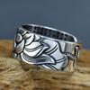 Anillo de plata tailandesa S999 pura Corazón de Loto Sutra del Corazón anillo abierto vintage para hombre joyería de loto de moda anillo ancho