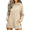 Comercio Transfronterizo de Amazon Sudadera con Capucha Sencilla para Mujer 2026 Color Sólido Holgada de Longitud Media Sudadera Cálida con Felpa