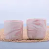 Taza de cera de cerámica con patrón de mármol rosa y blanco, forma recta, frasco de vela vacío para aromaterapia DIY