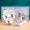 Juego de Platos Cerámicos Bohemios Transfronterizos, Tazones, Palillos, Vajilla, Regalos Pequeños, Souvenirs, Tazones Cerámicos para el Hogar, Cajas de Regalo