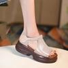 Sandálias de Solado Grosso de Verão para Mulheres, Sapatos de Salto Grosso com Bico Aberto Boca de Peixe, Novos Sapatos Romanos com Velcro em Couro Macio e Salto Bolsa 2025