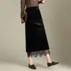 Saia Elegante de Patchwork de Renda para Mulheres, Nova Moda Outono 2026 Cintura Alta Emagrecedora Reta de Comprimento Médio