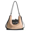 Bolsa Tote Gatinho Fofo Super Popular Outono/Inverno 2025 Grande Capacidade Multiuso Bolsa de Trabalho Fashion Style Coreano Bolsa Retrô