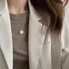 Moda Titânio Aço Elegante Luxo Leve Nicho Lua Fritillaria Redondo Marca Colar Feminino Concha Natural Corrente de Clavícula Corrente de Colar da Moda