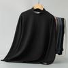 Camisa de base de seda y lana pesada de 300 g, camiseta de manga larga con cuello semialto, ropa de otoño con cuello cálido de terciopelo de doble cara para hombre