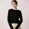 Suéter 100% cachemira pura para mujer, con diseño de hombro raglán, cuello redondo engrosado, mangas largas y un estilo simple y versátil adecuado para el uso diario
