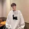 Sudadera de Cuello Redondo para Hombre Primavera y Otoño Nueva Retro Americana Pesada Camiseta de Manga Larga Marca de Tendencia Casual Holgada Chaqueta con Capucha
