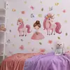 Hs4080M Dibujos Animados Chica Linda Unicornio Mariposa Flores Hojas Verdes Autoadhesivos Decoración Habitación Infantil Pegatinas