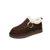 Botas de Neve Integradas de Couro Genuíno e Pelo para Mulheres, Antiderrapantes de Inverno, Forradas com Fleece, Espessadas, Quentes, Sapatos de Algodão Peludos, Sapatos Birkenstock de Calçar