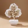 Árbol de la vida de cristal natural aguamarina base de cerámica árbol de la vida de cristal árbol de la fortuna de cristal creativo adornos de fortuna