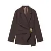 Roupas Femininas Estilo Europeu e Americano Transfronteiriças Za Aliexpress Moda Popular Fivela Conjunto Blazer Calça Reta de Cintura Alta Conjunto