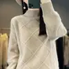 26 Outono Inverno Novo Andy Veludo Engrossado Gola Meia Alta Diamante Cor Sólida Feminino Estilo Coreano Solto Manga Longa Camada Base Tricô