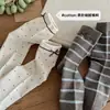 Meias femininas listradas com bolinhas estilo coreano, meias de cano médio para início de outono com renda Maillard e laço, meias empilháveis sem costura para mulheres